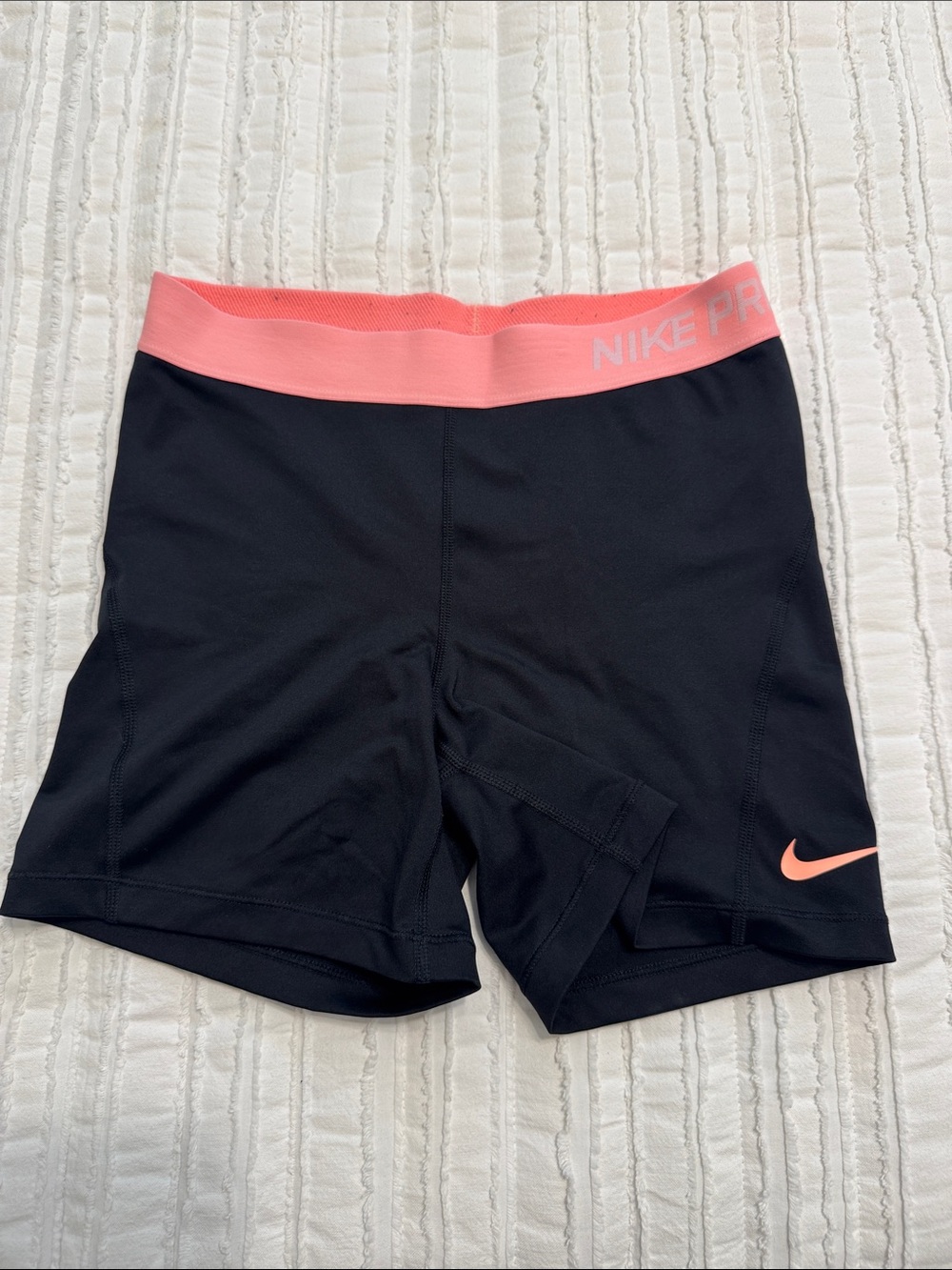Nike Black Shorts with Coral Waistband & Swoosh